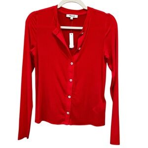 Madewell Lightweight Wool Blend Cardigan Top Cherry Red XS NWT Spring